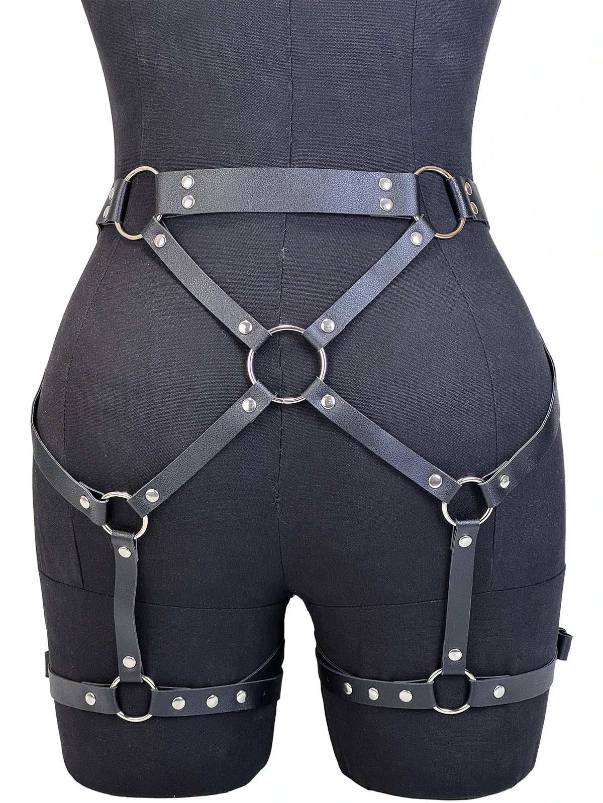 Women Faux Leather Body Harness Belt Gothic Suspenders Garter Belt, Leg Harness Goth Clothing Rave Outfit