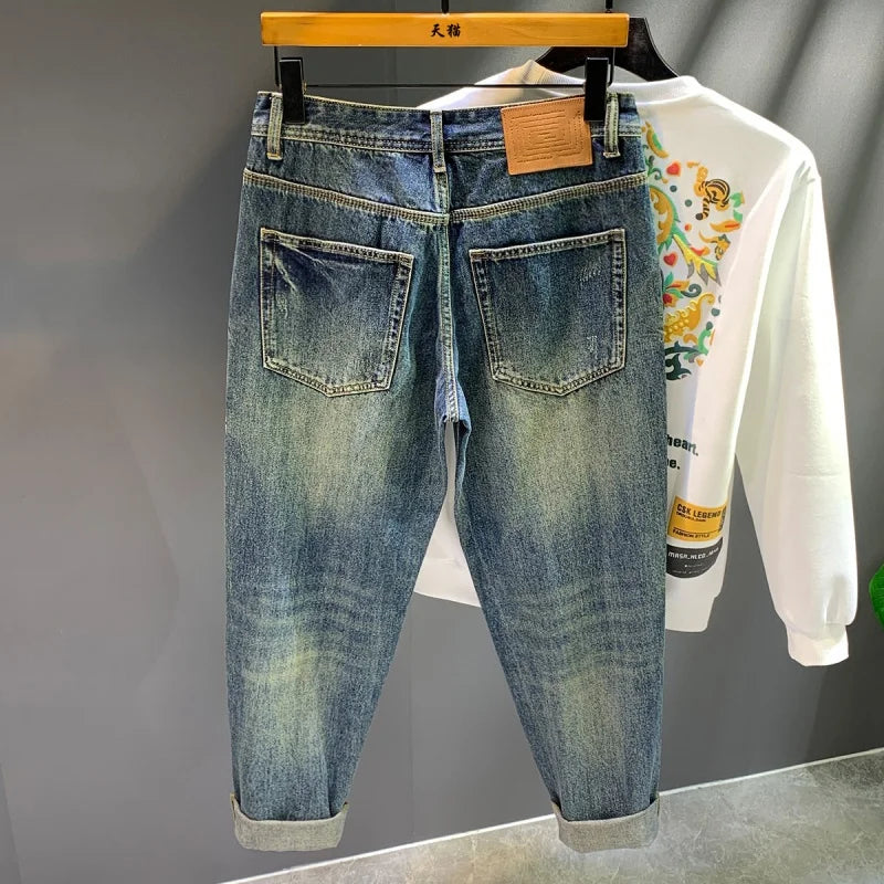 High Street Trendy Marke Retro Distressed Loose Harlan Jeans Herren Frühling und Herbst Neue personalisierte trendige Patch lange Hosen Me