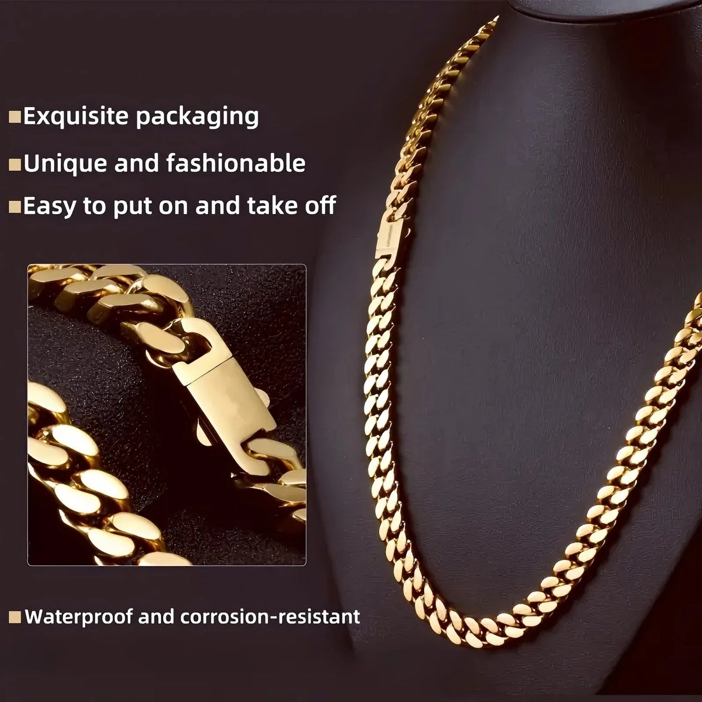 Stainless steel, 12mm gold-plated, necklace and hip-hop bracelet kit from the Cuban chain in Miami, gifts for men and women