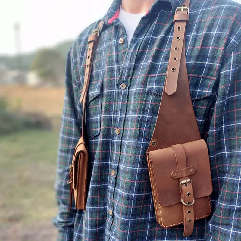 Medieval Steampunk PU Leather Shoulder Harness Holster Bag Vintage Phone Cover Case Pocket Cosplay Costume Purse Wallet Pouch