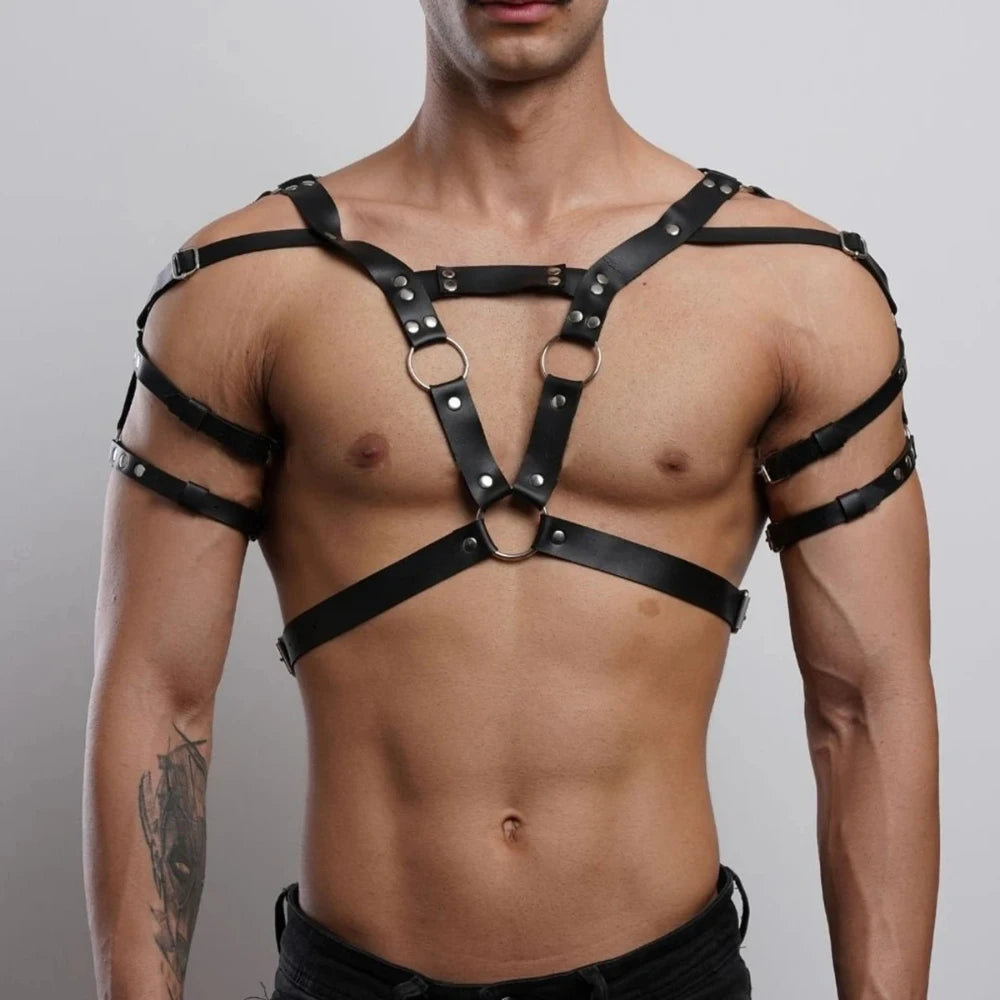 Men PU Leather Harness Belt Y2K Punk Chest Strap Gothic Adjustable Fashion Chest Strap Exotic Belt for Party or Leisure Travel