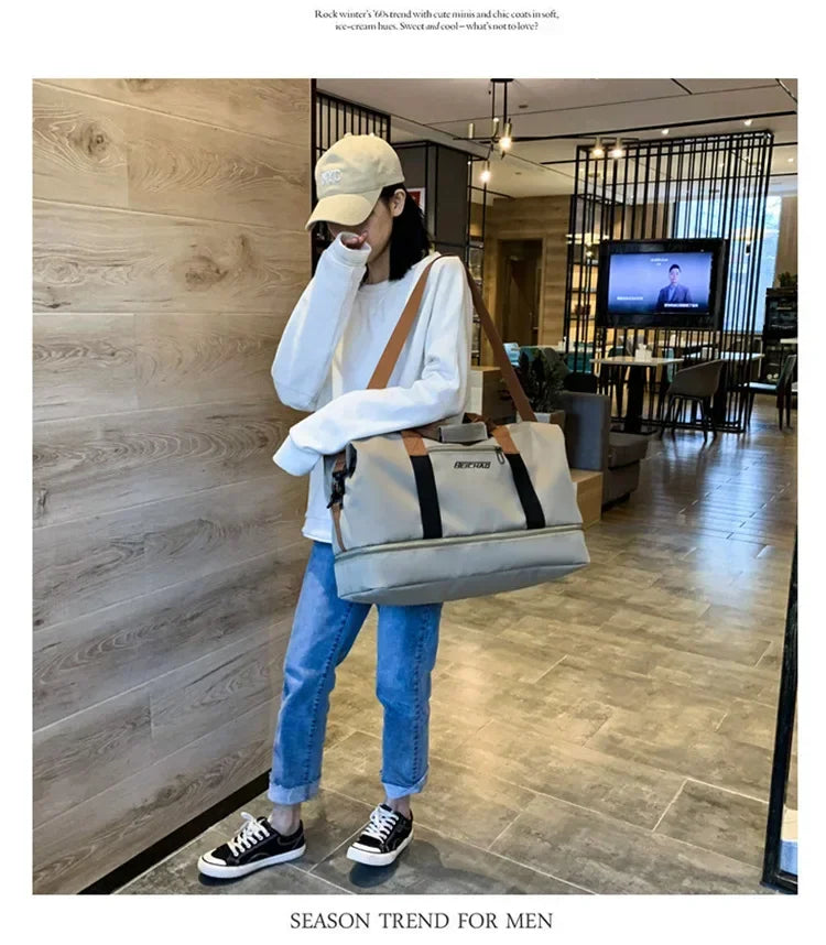 Mode Gym Fitness Taschen für Frauen Große Kapazität Herren Sporttasche Wasserdichte Wochenend Reise Weibliche Messenger Bag Trocken Und Nass