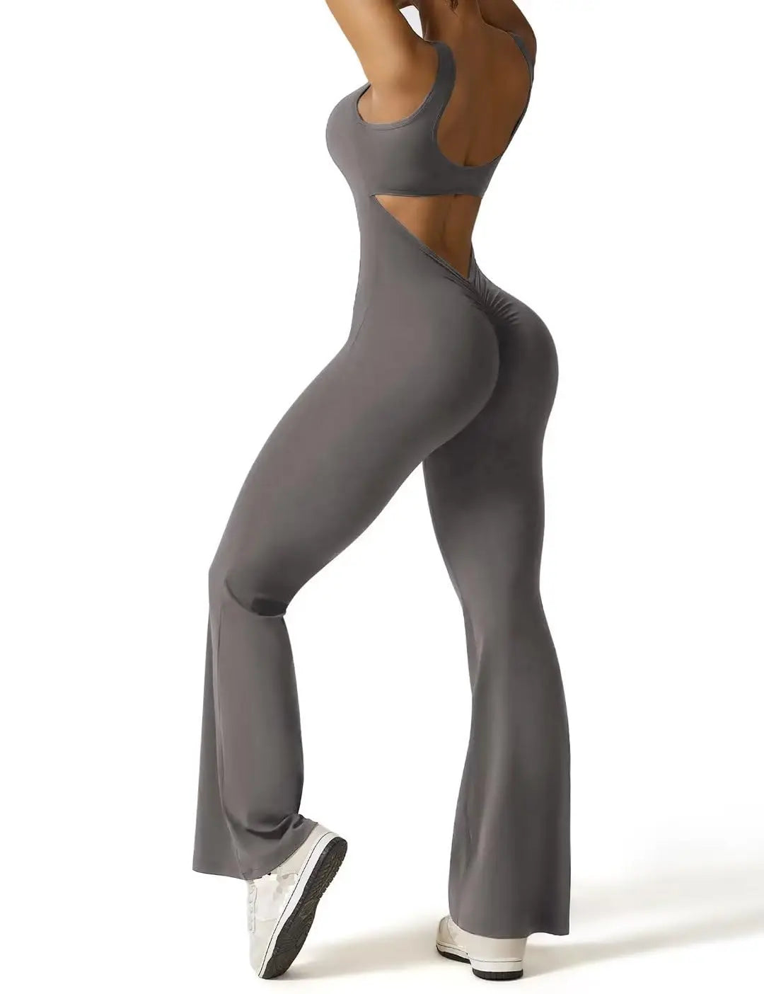 Women Sleeveless Flare Jumpsuits Sexy Backless Tank Tops Bodycon Scrunch Butt Yoga Rompers Seamless Unitard Playsuit Sportswear