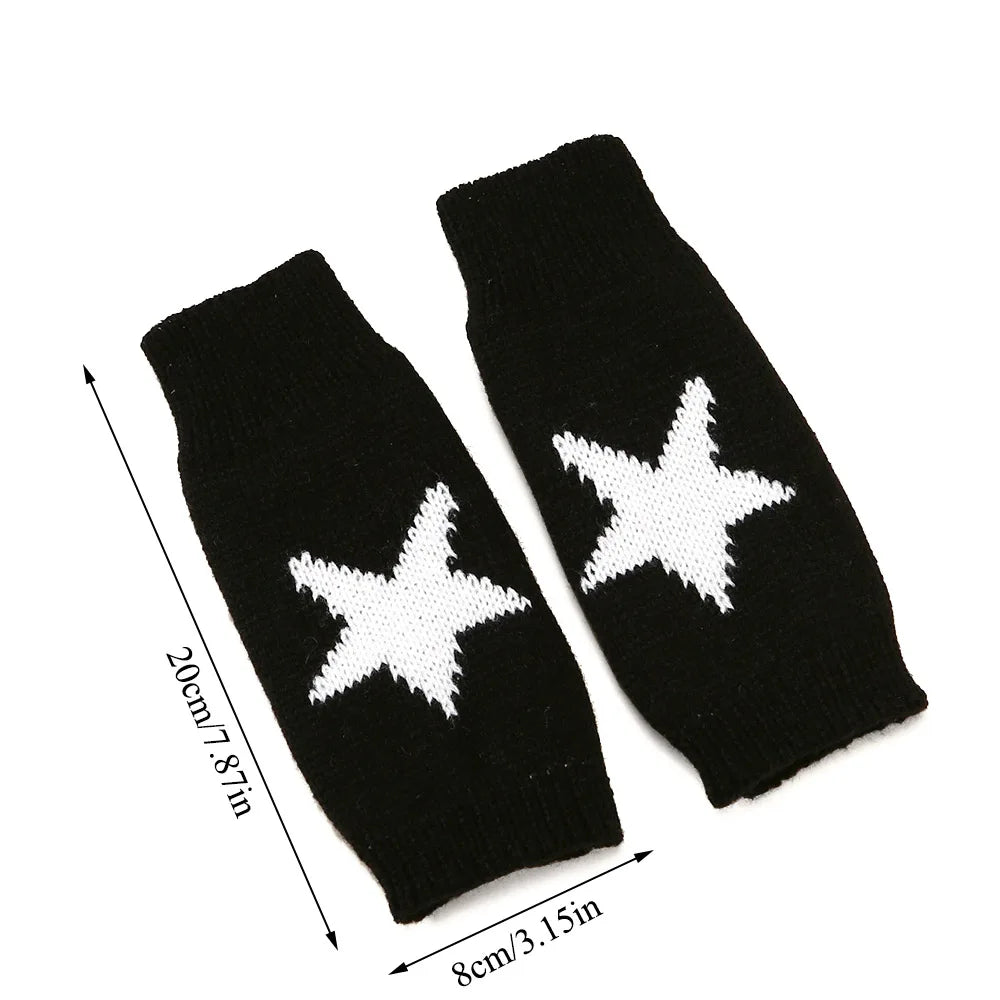 2024 Punk Y2K Gestrickte Wollhandschuhe für Männer Frauen Pentagramm Halbfinger Warme Weiche Fäustlinge Weiche Stern Hand Fingerlose Handschuhe