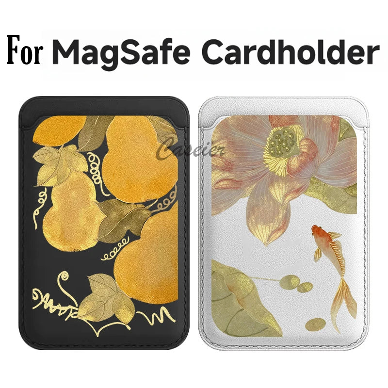 For MagSafe For iPhone 17 Pro Max Case For Samsung Galaxy S26 S25 FE Lucky Goldfish Painting Wallet Card Holder Magnetic Cover
