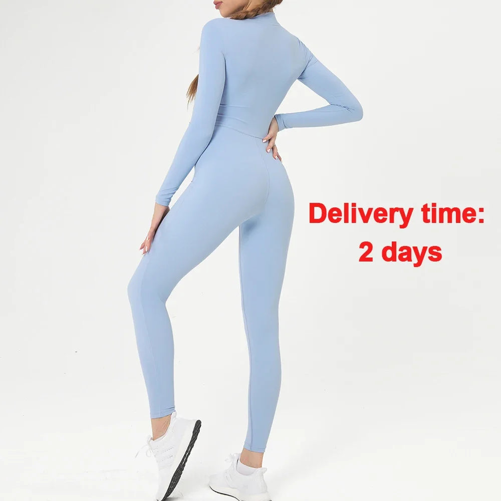 Warm Longsleeve Jumpsuts Women Thickened Sport Overalls Gym Set Zipper Fitness Bodysuits Winter Jumpsuit Workout Tracksuit