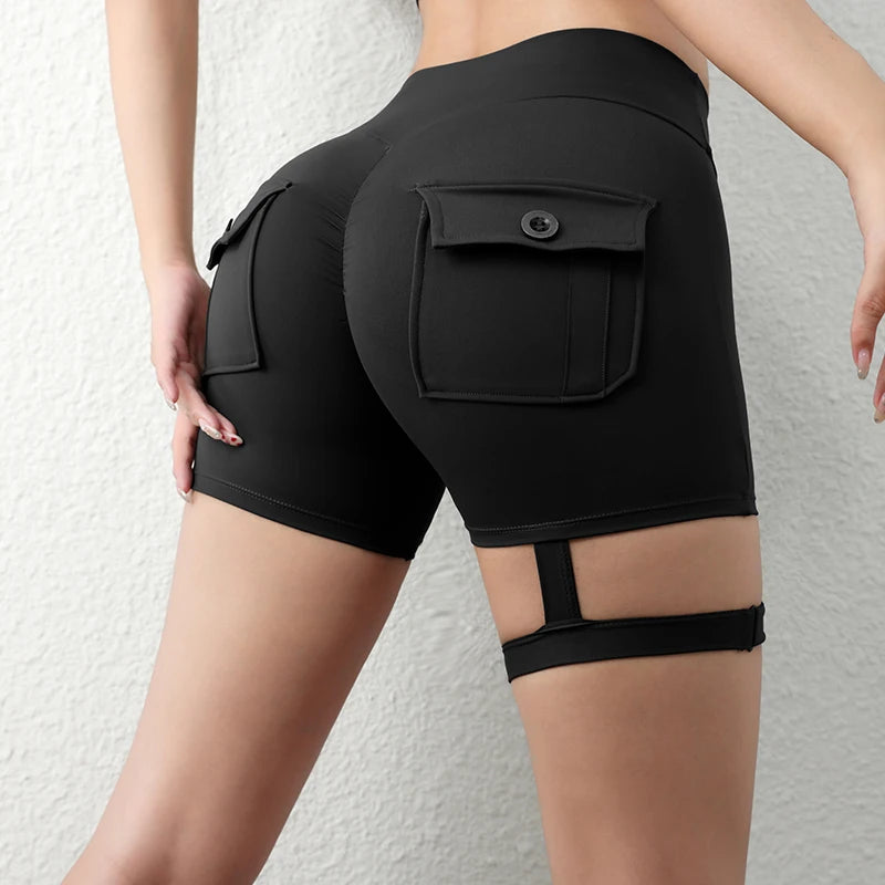 New Workout Fitness Training High Waist Scrunch Butt Seamless Sports Yoga Biker Shorts With Pocket For Women