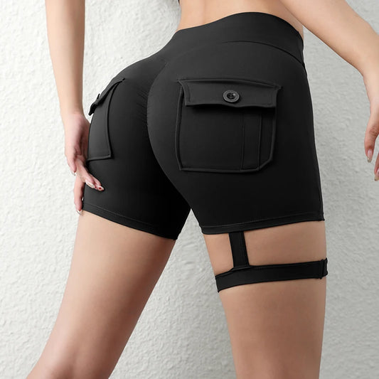 New Workout Fitness Training High Waist Scrunch Butt Seamless Sports Yoga Biker Shorts With Pocket For Women