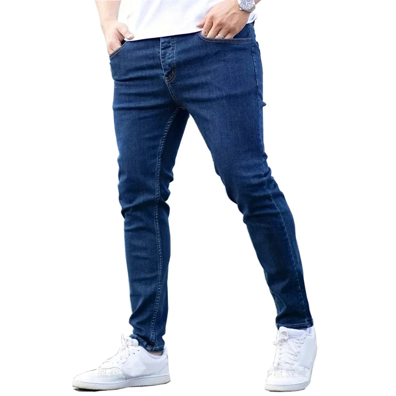Mens Jeans Slim Fit Quality Gray Casual Male Jeans Pants Skinny Fit Men Pants Hip Hop Streetwear 98% Cotton Denim Trousers