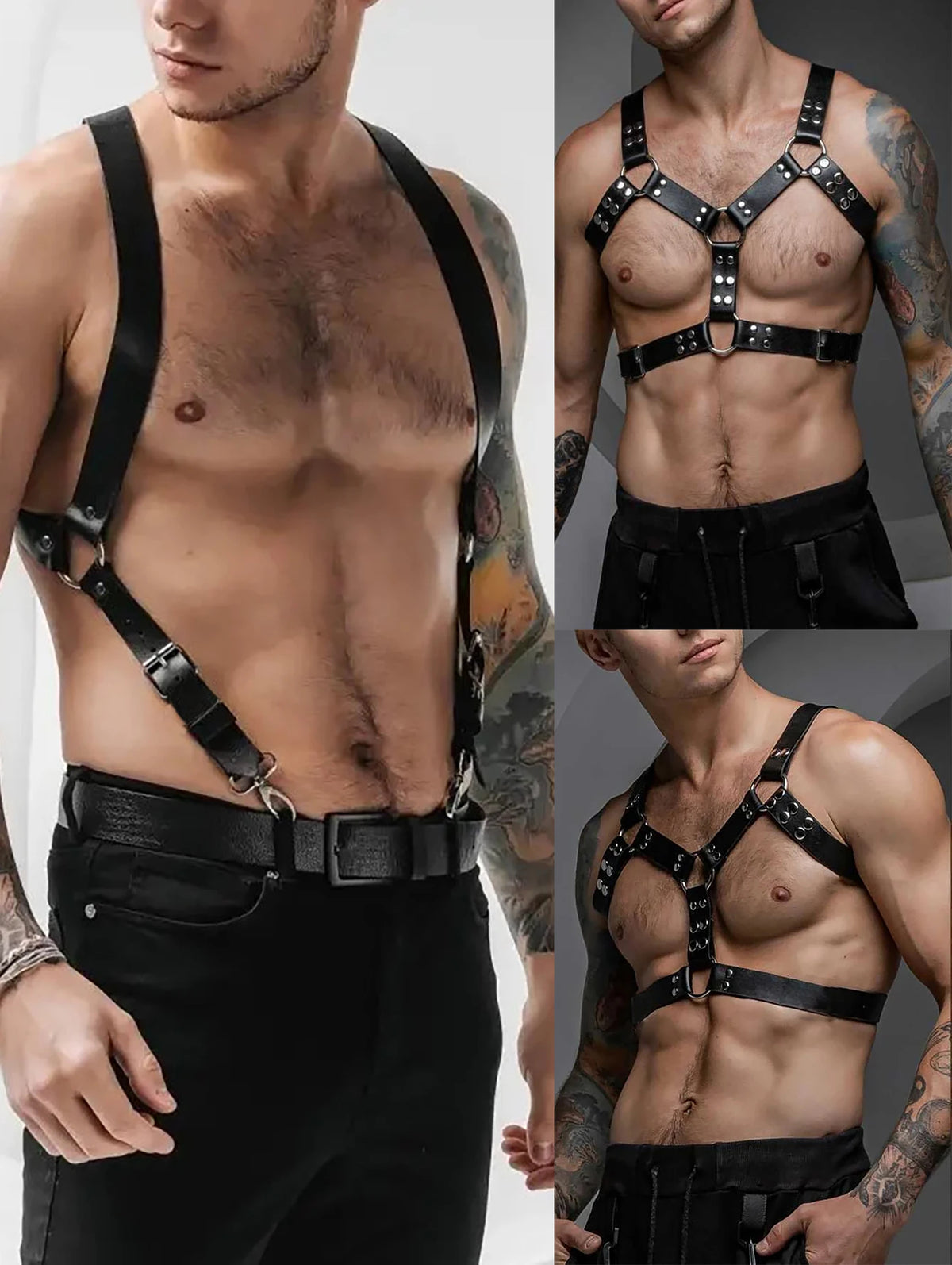 Men's Body Belt Adjustable PU Leather Buckle Shoulder Armor Seat Belt, Steampunk Belt, Wedding Punk Harness
