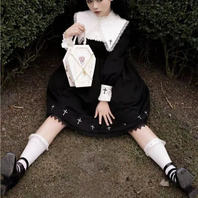 New Dark Gothic Lolita Halloween Handbag Pu Leather Chain Coffin Wings  Bag Sweet Vintage Medieval Witch Crossbody Bag
