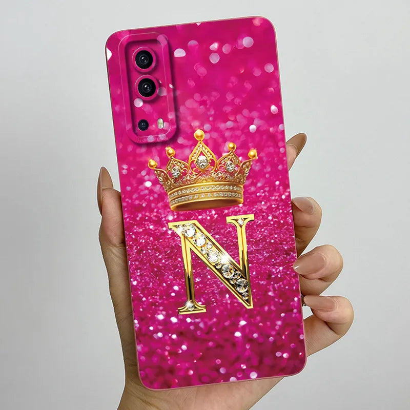 For Vivo Y72 5G V2041 Case Crown Letters Liquid Silicone Soft Phone Cases For Vivo Y52 5G V2053 Y72 Camera Protection Back Cover