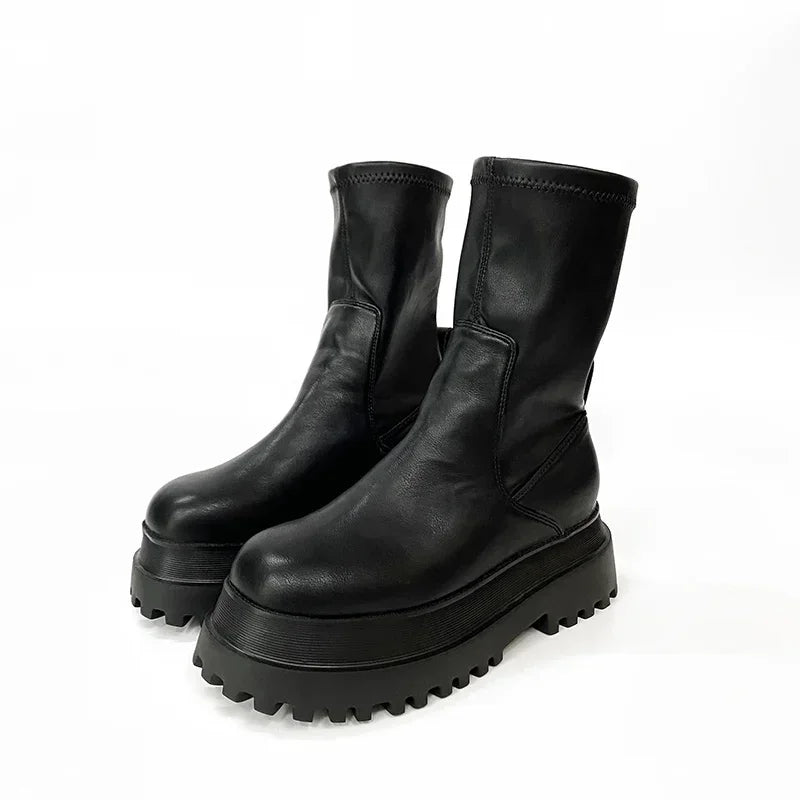 2025 Winter Chunky Platform Heels Long Boots Round Toe Zipper Thick Sole Ladies Fashion Winter Women's Knee High Boots