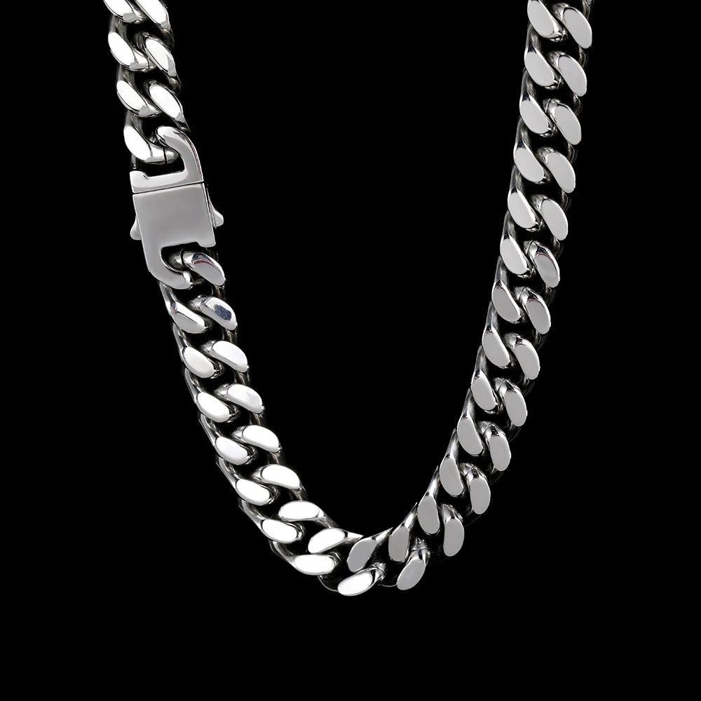 Nuoya Hip Hop Jewelry Stainless Steel Men Flat 4 Side Curb Cuban Link Chain Necklace For Men Drop Shipping