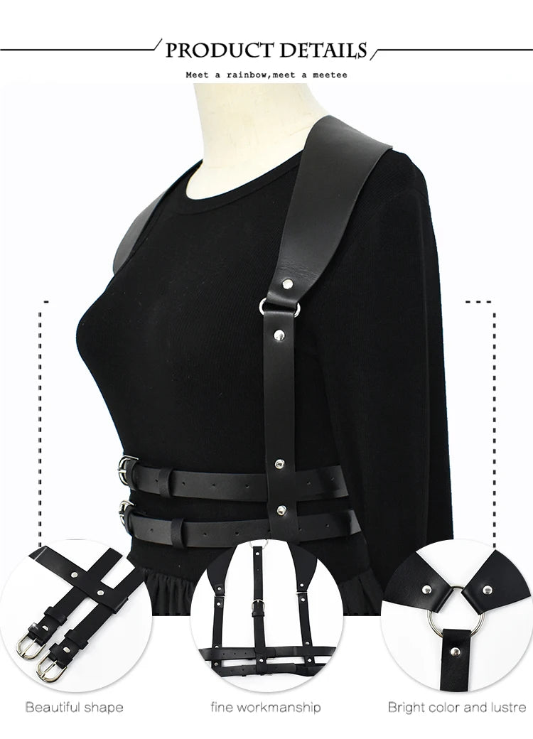 1Pc Women Fashion Punk Harness Belts Harajuku PU Leather Chest  Belt Suspenders for Gothic Waistband Clothing Accessories