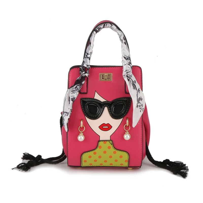 2024 Brand Beauty Glasses Handbags for Women High Quality PU Shoulder Bag Cute Scarf Purses and Crossbody Bag