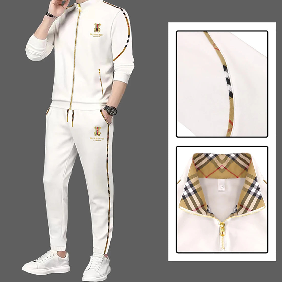 Herren Luxus Sportanzug Strickjacke Reißverschluss Sweatshirt Jogginghose Anzug Herbst Winter Mode Stehkragen Baumwolle Freizeitkleidung