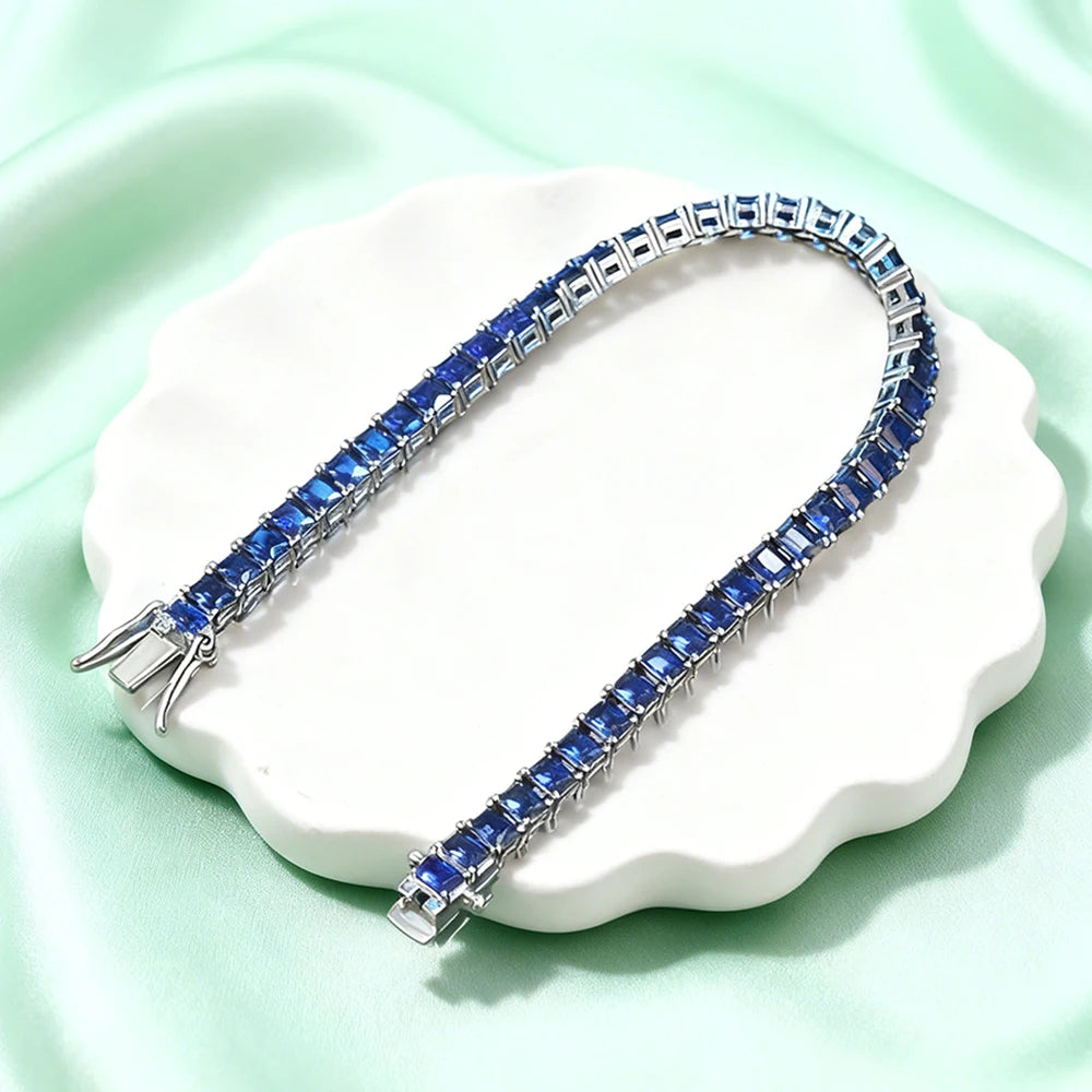 TEMGF Synthetic Spinel Bracelet S925 Silver for Women Men Simple Sparkling Fine Jewelry Couple Birthday Fashion Surprise Gifts