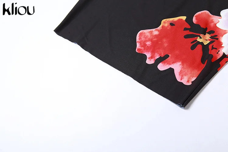 Kliou Vintage Folower Print Zweiteiliges Set für Damen, sexy, durchsichtige Netz-Weste + schmaler Rock mit hoher Taille, passende Outfits für Damen