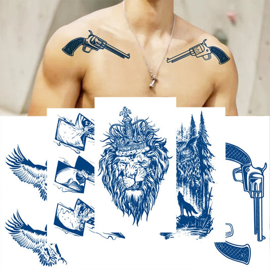 Juice Lasting Ink Tattoos Body Art Waterproof Temporary Tattoo Sticker Eagle Leopard Man Totem Gun Knife Arm Fake Tatoo Women