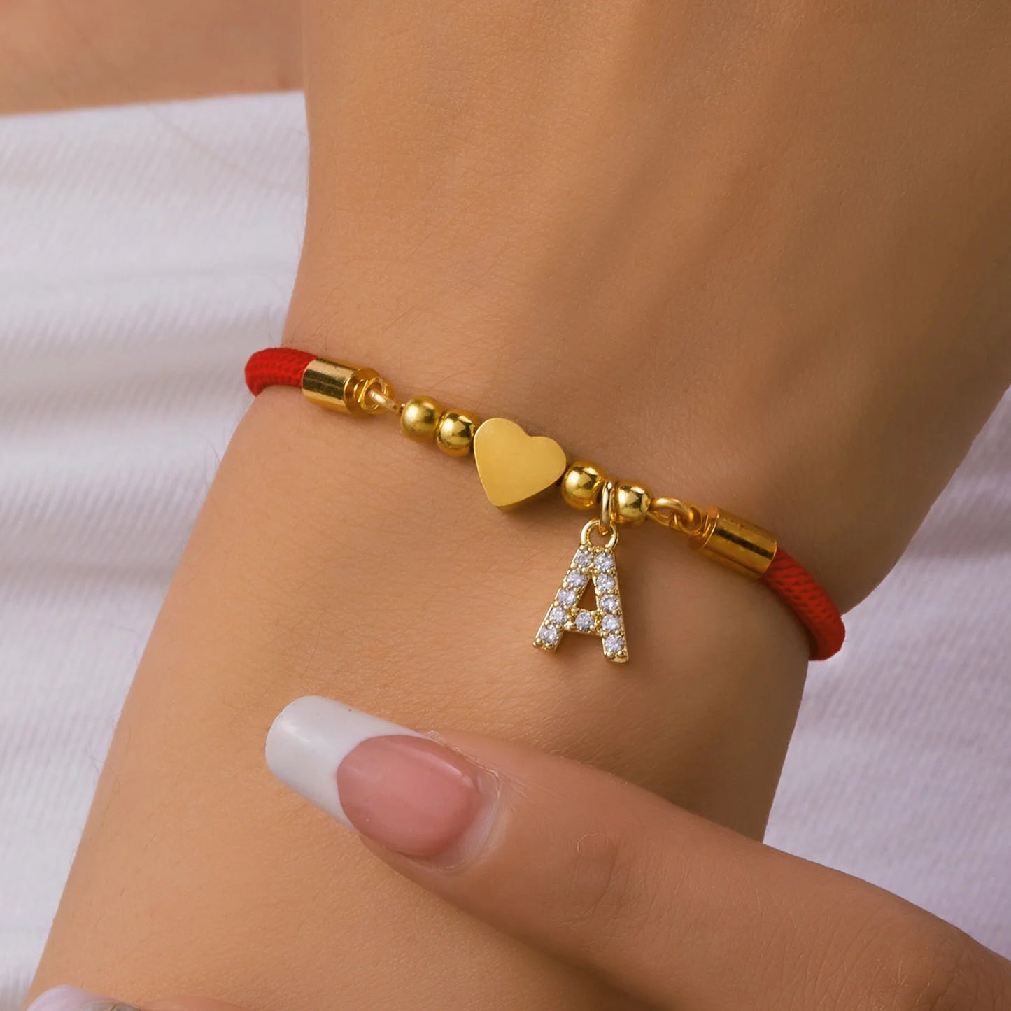 Stainless Steel A-Z Initial Letter Bracelet For Women Men Gold Color Love Heart Pendant Red Luck Rope Charm Bangle Charm Jewelry