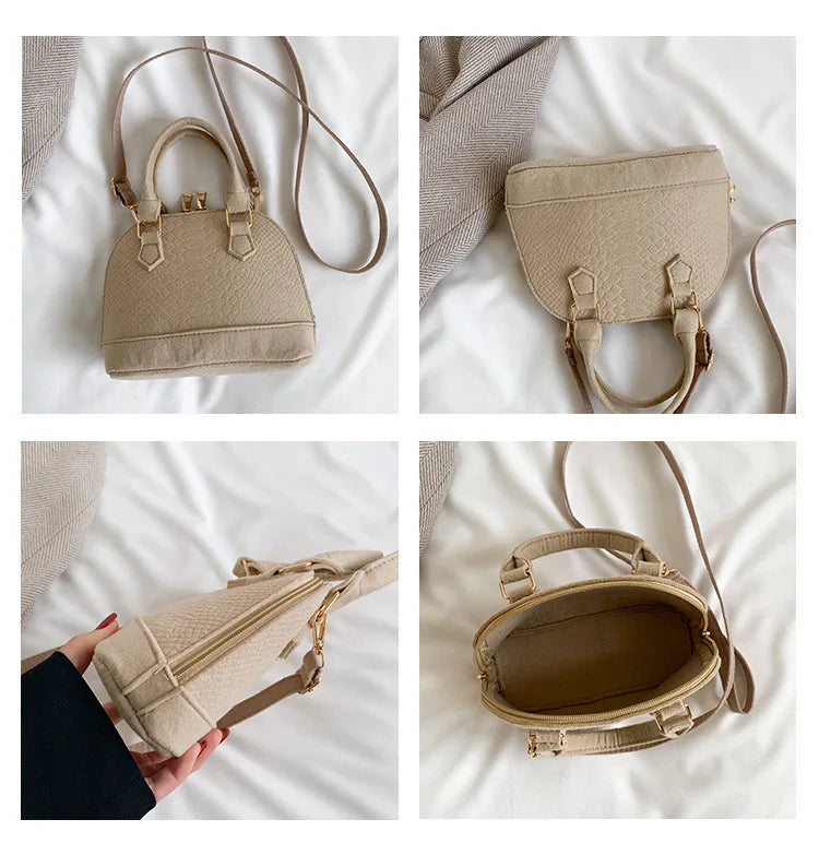 New Korean Women's Felt Bag Retro Handbag Shell Bags Urban Simple Fashion Versatile Commuter Single Shoulder Crossbody Bag