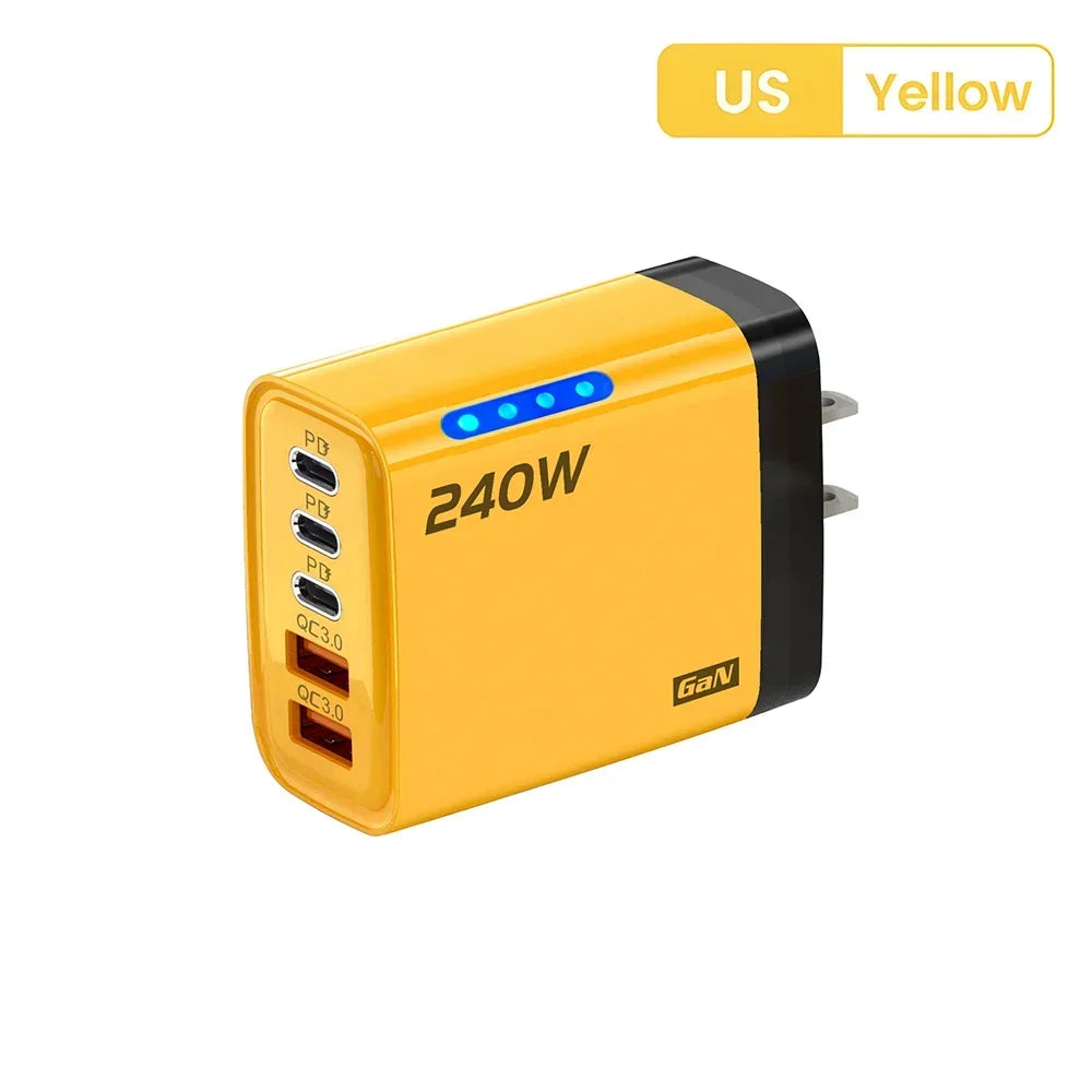 5 in 1 GaN Desktop Charger 240W Fast Charging Adapter 10A USB To TypeC Cable 3PD 2 USB Charger For IPhone 16 15pro Laptop 2026