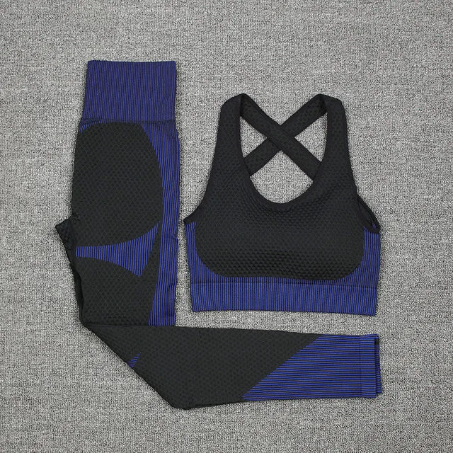 New  Spring Autumn Set Reticulate Stretch Fitness Seamless  Sportswear Suit For Women