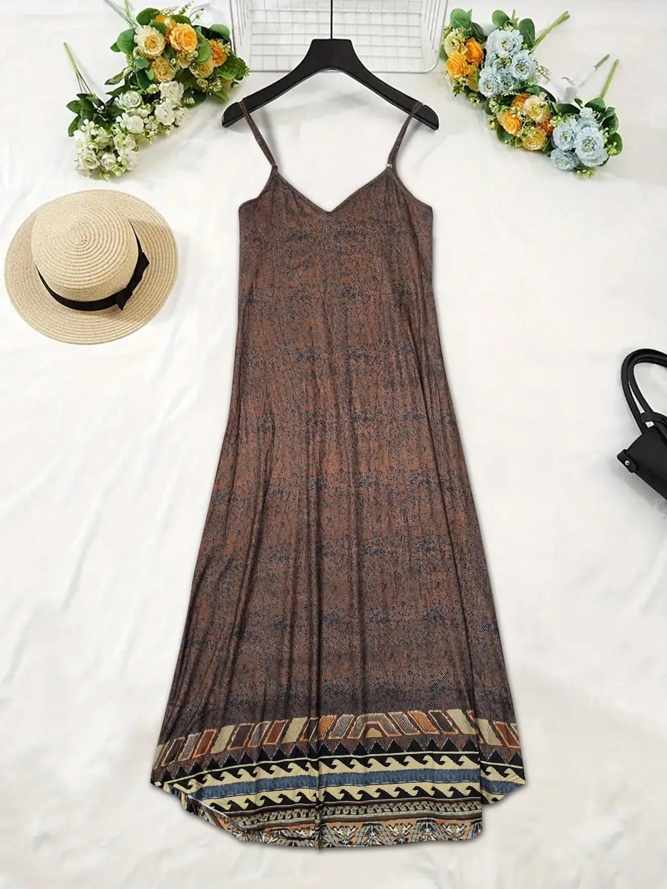 Women's Fashion Western Ethnic Print Casual Suspender Dress