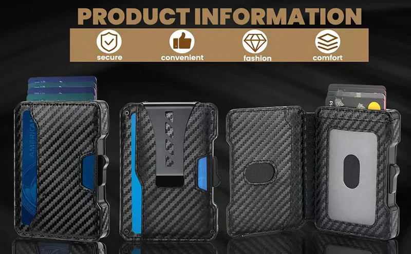 Aluminum Pop Up Card Case and Leather Slots Credit Card Holder RFID Blocking Wallet for Men with Gift Box