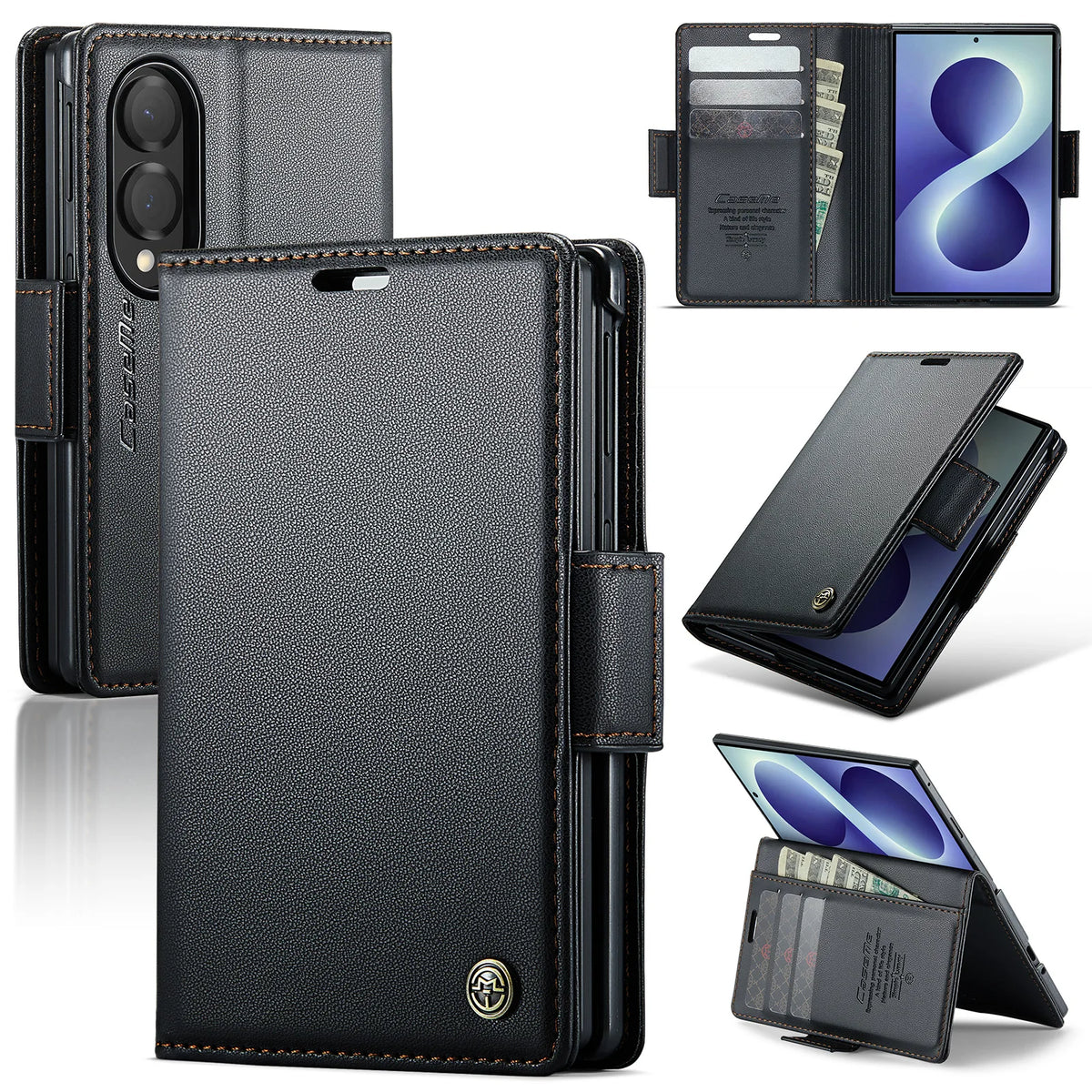 Luxury Business Flip Cards Solt Wallet Leather Case for Samsung Z Fold 8 Wide Shockproof Book Stand RFID Slim For Magsafe Cover