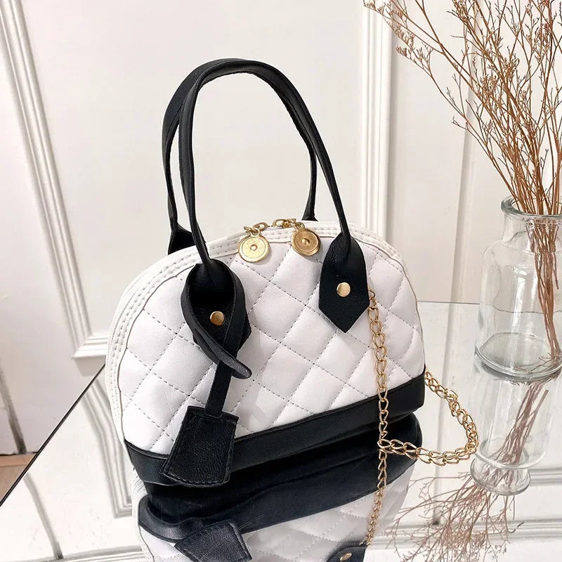 New Fashion Lingge Shell Bag Single Shoulder Messenger Bag Chain Simple Crossbody Bag Purses Contrast Color Women Handbags