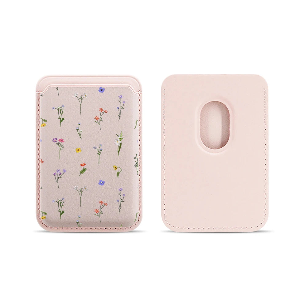 Leather Card Wallet Cover Magnetic Phone Card HolderPhone Back Bag Cute Flowers Case Suitable For all iPhone For Magsafe Card