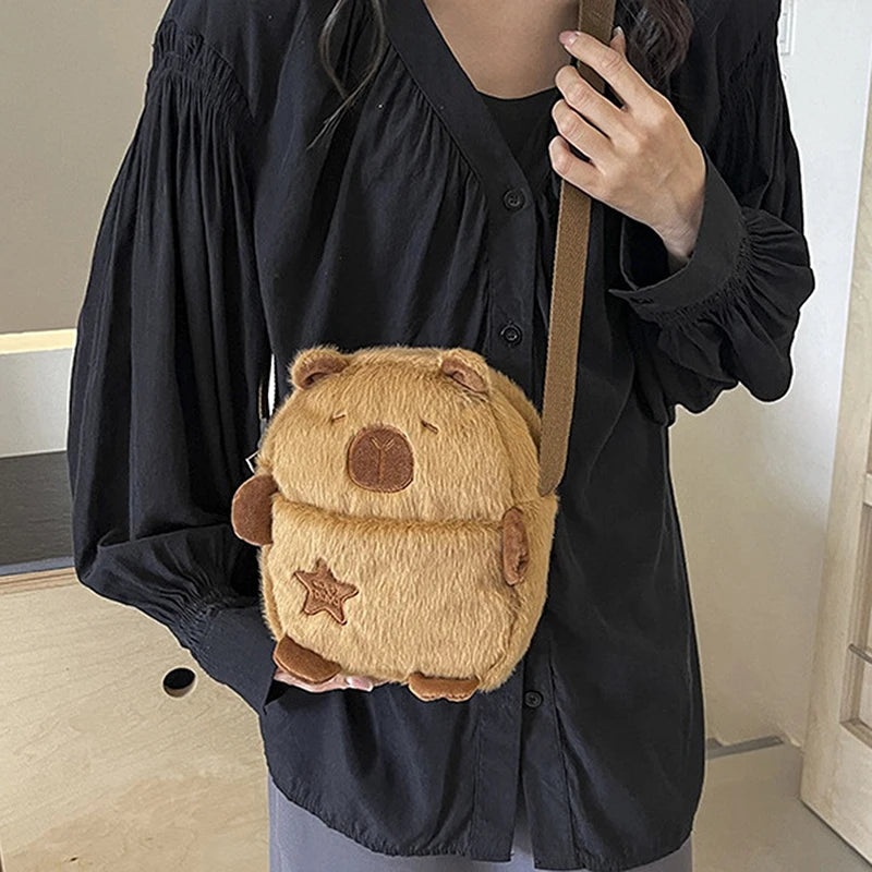 New Cartoon Capybara Women's Crossbody Coin Wallet Fashion Large Capacity Shoulder Bag Cute Zipper Plush Phone Bag