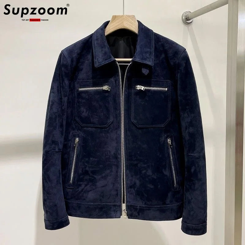 Supzoom 2025 New Arrival Autumn And Winter Lapel Velvet Loose Casual Suede Fabric Zipper Bf Style Handsome Jackets Men Coat