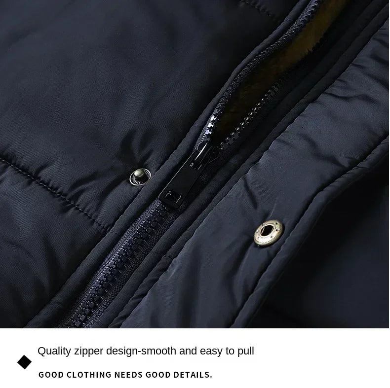 2024 neue Männer Winter Herbst Arbeit Outwearing Parka Schwarz Fleece Gefüttert Dicke Warme Mit Kapuze Pelz Kragen Mantel Männlichen Größe 5XL Plüsch jacke