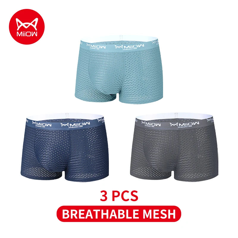 MiiOW 3/4/6Pcs Mesh Breathable Men Boxer Briefs Ice Silk Underwear Graphene Antibacterial Men Panties Underpants Man Boxershorts
