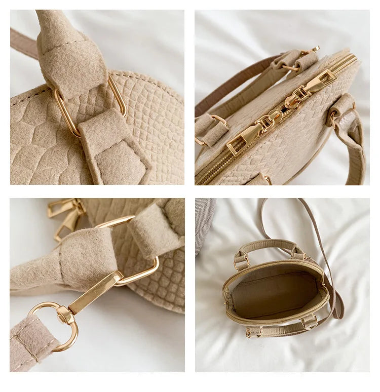 New Korean Women's Felt Bag Retro Handbag Shell Bags Urban Simple Fashion Versatile Commuter Single Shoulder Crossbody Bag