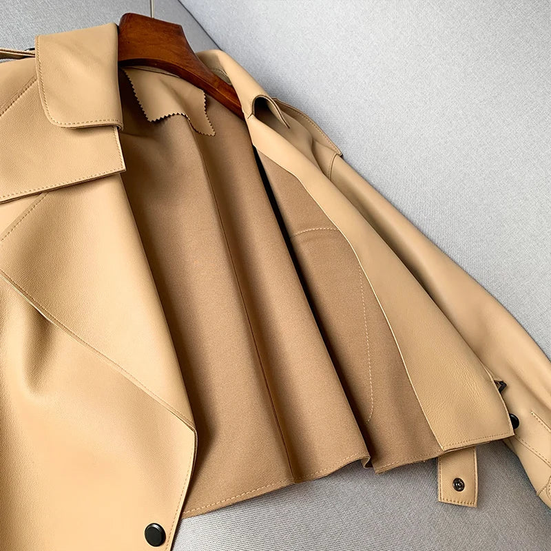 Sheepskin Coat For Women Leather Jacket Winter Spring Moto Biker Genuine Top Quality Black