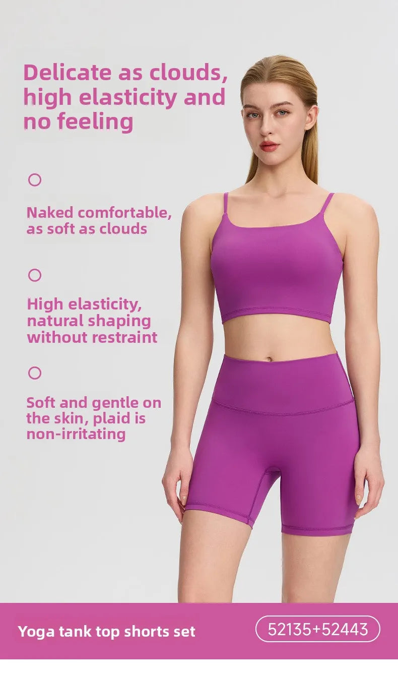 Yoga clothes, running suit, women's chest cushion vest, hip lifting high waist yoga shorts, quick drying breathable fitness suit