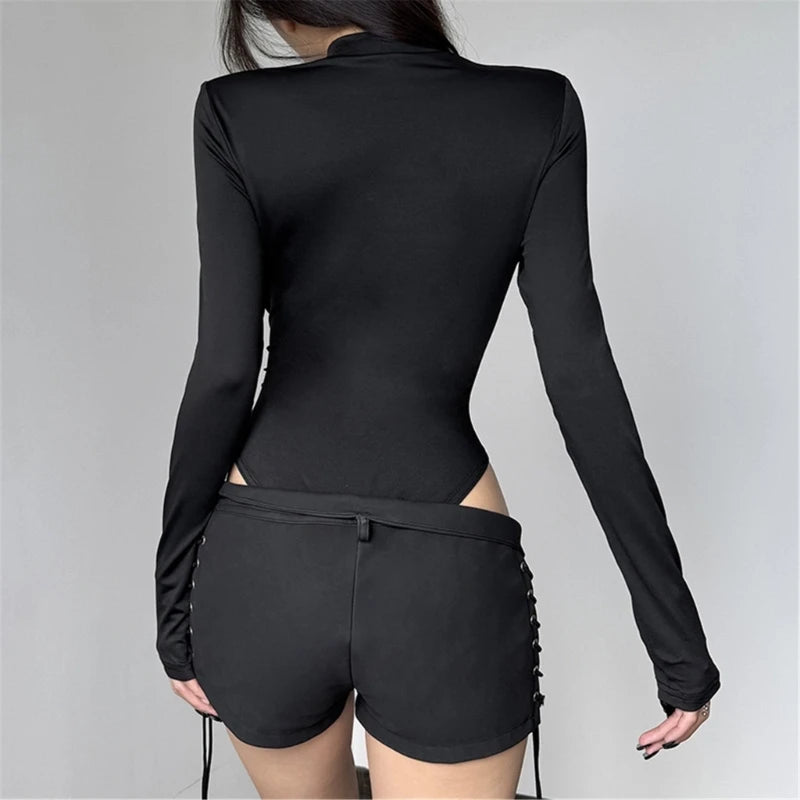 Womens Mesh Long Sleeve Bodysuit Round Neck Sheer Leotards Clothing Snake Bodysuit Top with Crotch Clubwear Gifts
