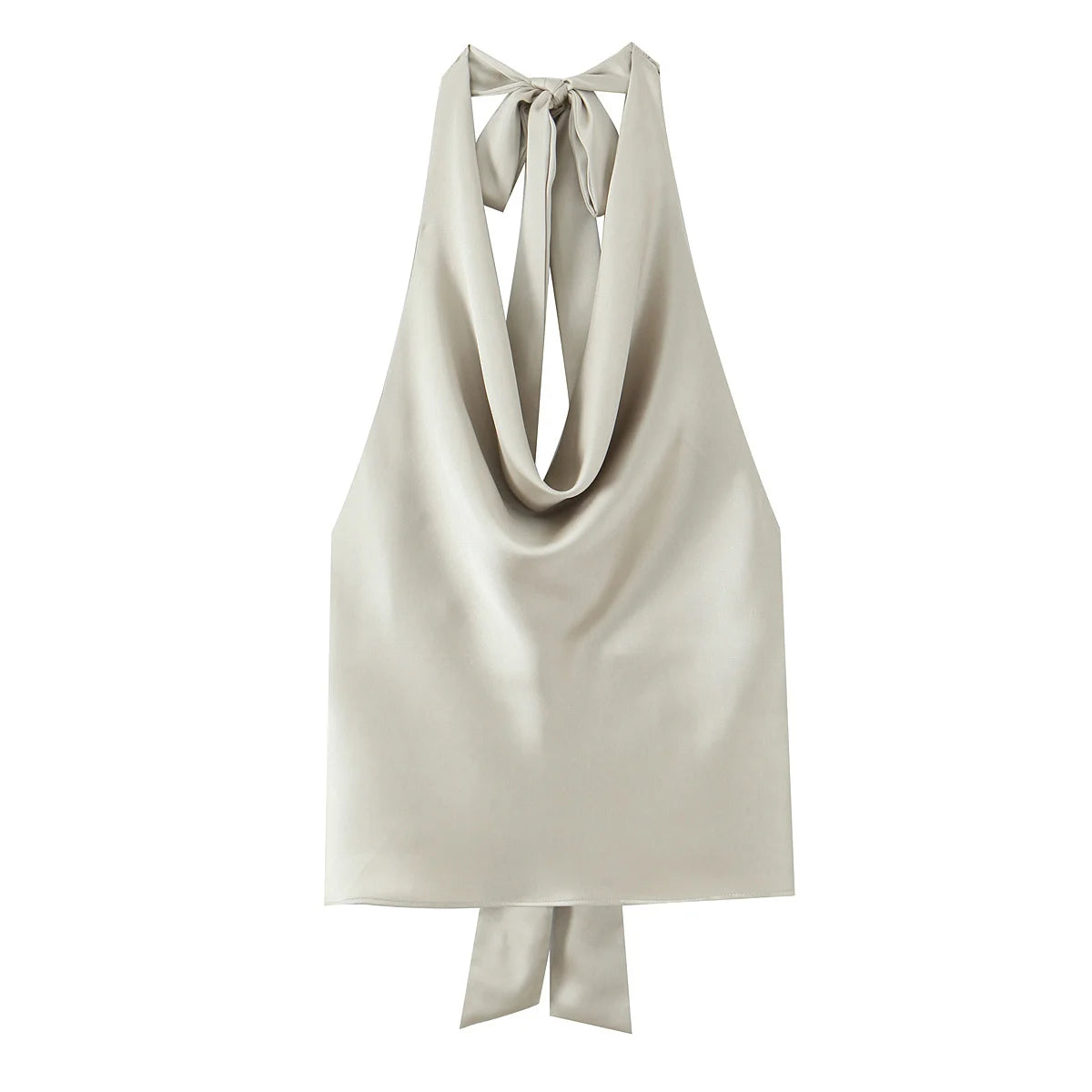 Women Casual Satin Halter Top with Adjustable Tie Sleeveless Open Back Solid Collar Vest Summer Beach Style Casual Female Blouse