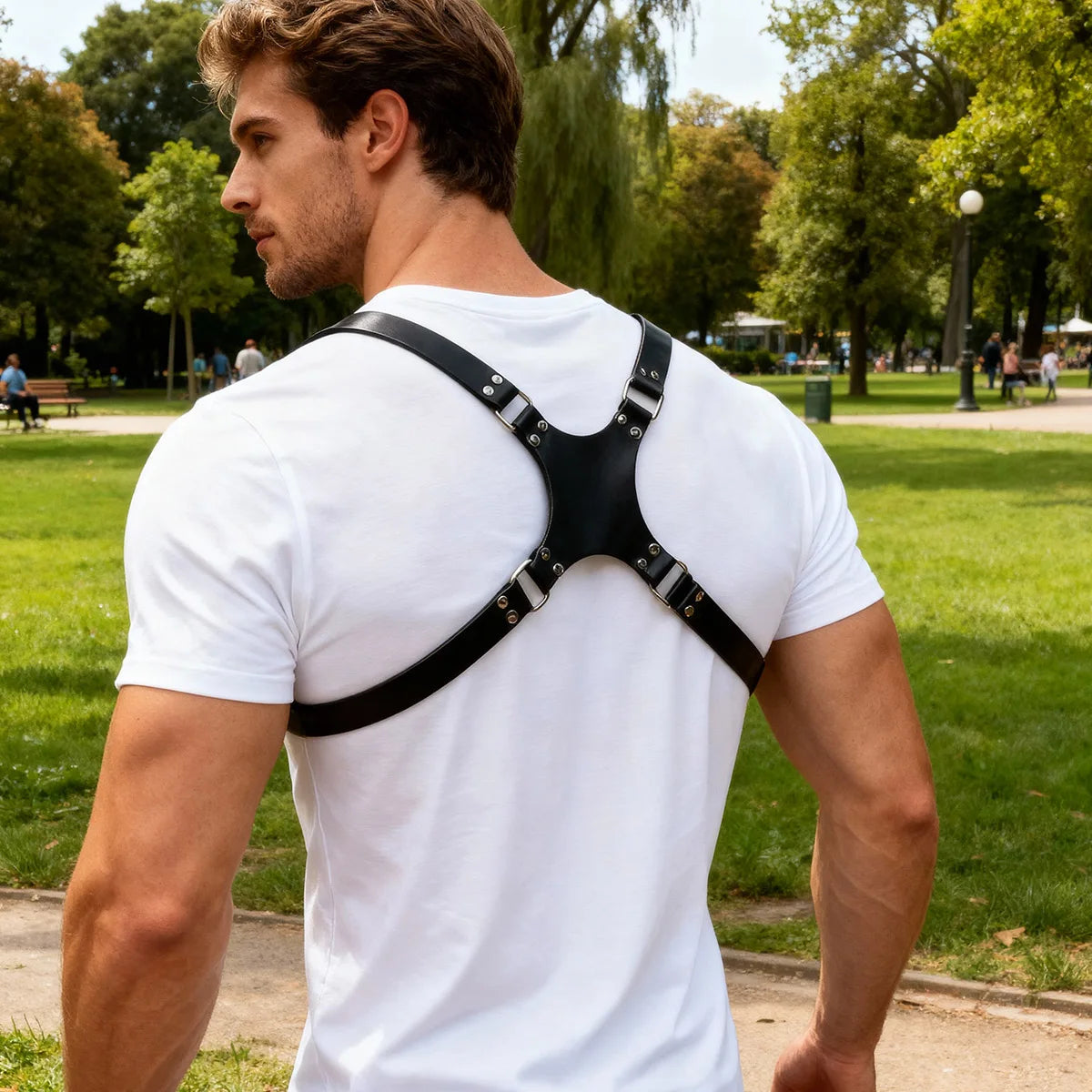 Steampunk Punk PU Leather Chest Harness for Men, Adjustable Suspender Braces Costume Accessory for Burning Man Rave Cosplay Part