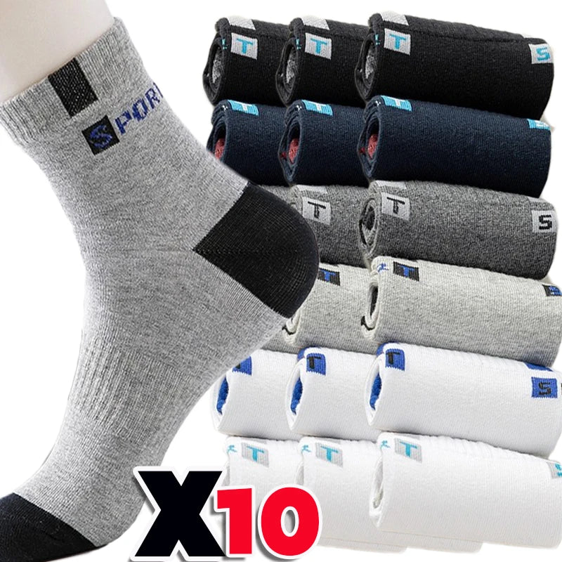 5Pairs 2025 Mens Fashion Sports Socks Spring and Autumn Sweat Absorbent Comfortable Thin Breathable Meias Socks EU 38-47