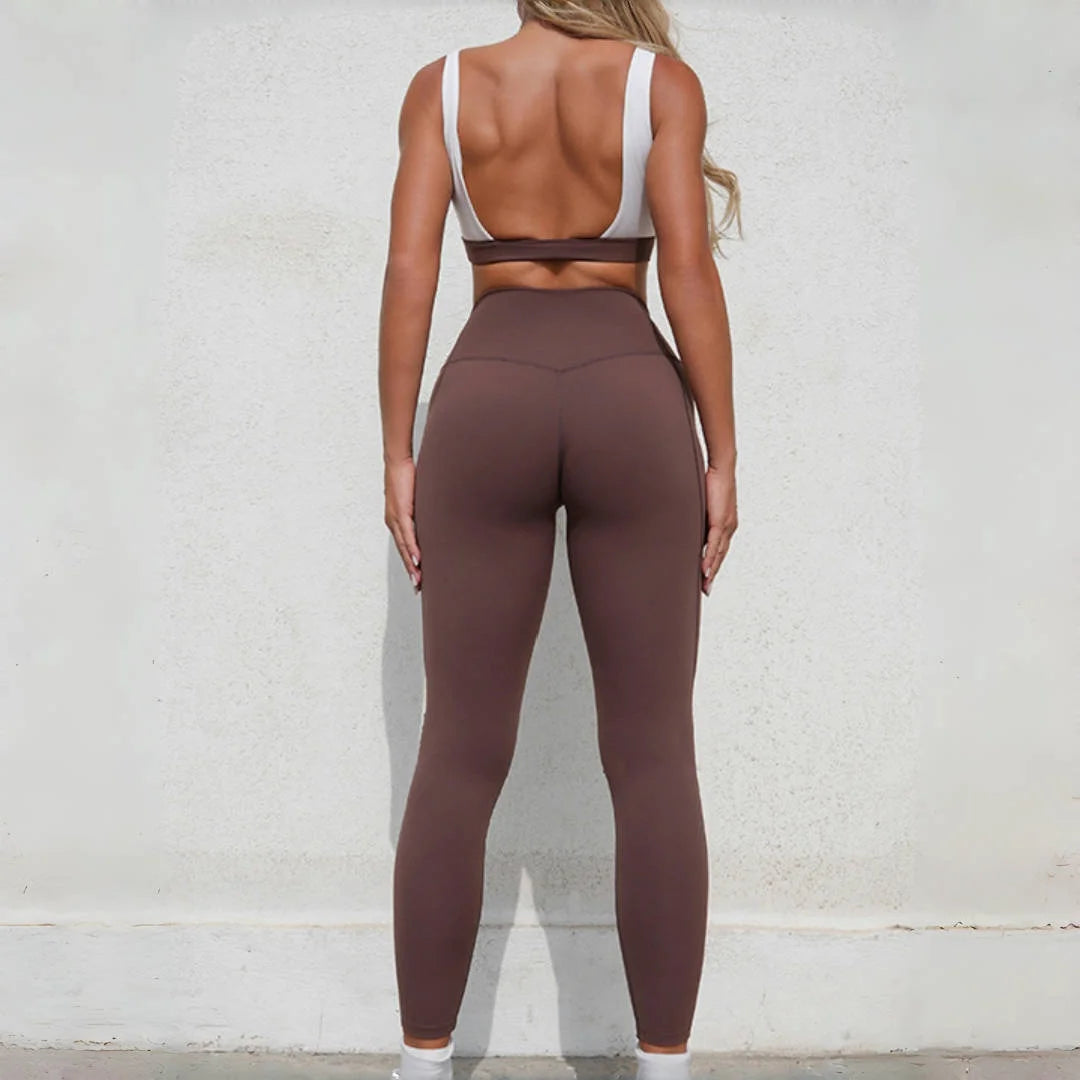 Yoga Sets Fitness Sports High Waist Peach Hip Backless Leggings Sports Bra Women's Tight Quick Dry Running Gym Short Skirt Set