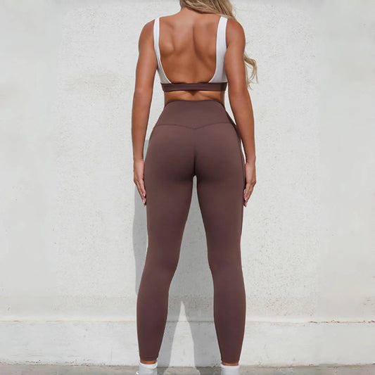 Yoga Sets Fitness Sports High Waist Peach Hip Backless Leggings Sports Bra Women's Tight Quick Dry Running Gym Short Skirt Set