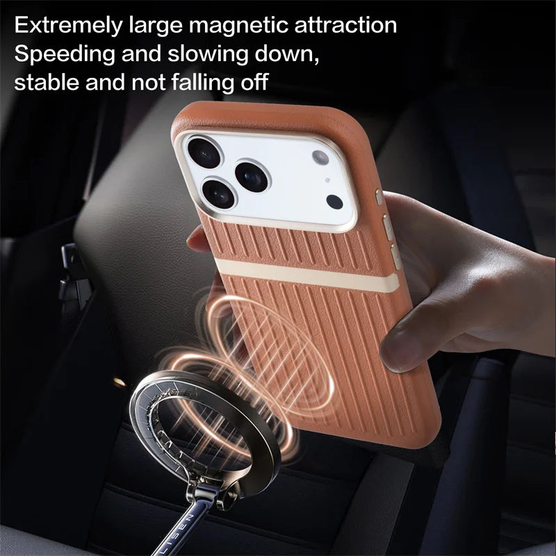 Business Luggage Leather Magnetic Case For iPhone 17 16 15 14 13 Pro Max 17Air For MagSafe Wireless Charging Fashion Cover Funda
