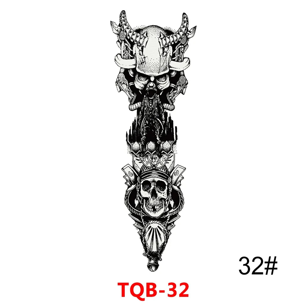 Waterproof Temporary Tattoo Sticker Full Arm Large Skull Old School Tatoo Stickers Flash Fake Tattoos for Men Women