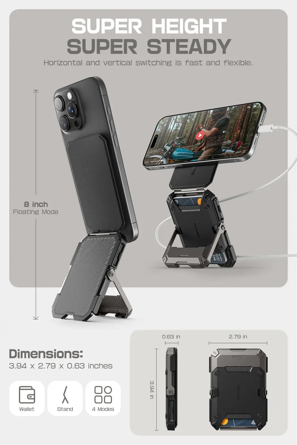 Magnetic Tripod Phone Stand Credit Card Holder for iPhone 16/15/14/13/12 SUPCASE Adjustable Phone Stand Compatible with MagSafe