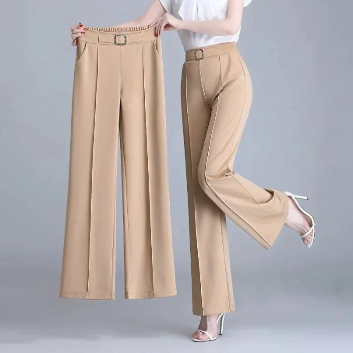 Women's Ice Silk Wide Leg Pants Drapey Loose Thin High Waist Spring Summer Versatile Straight Cut Elegant Long Trousers
